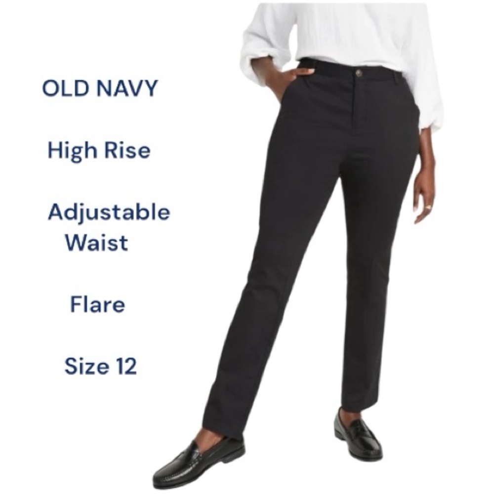 Old Navy Cotton Pants High-Waisted Flare Adjustable Waist Black Women's Size 12